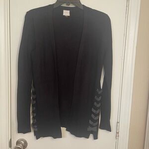 Cupio Black Open-Front Sweater With Gray Detail